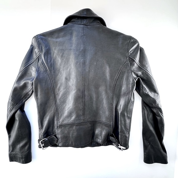 Lucky Brand Black Leather Moto Jacket Women’s Medium Silver Hardware - Picture 3 of 10
